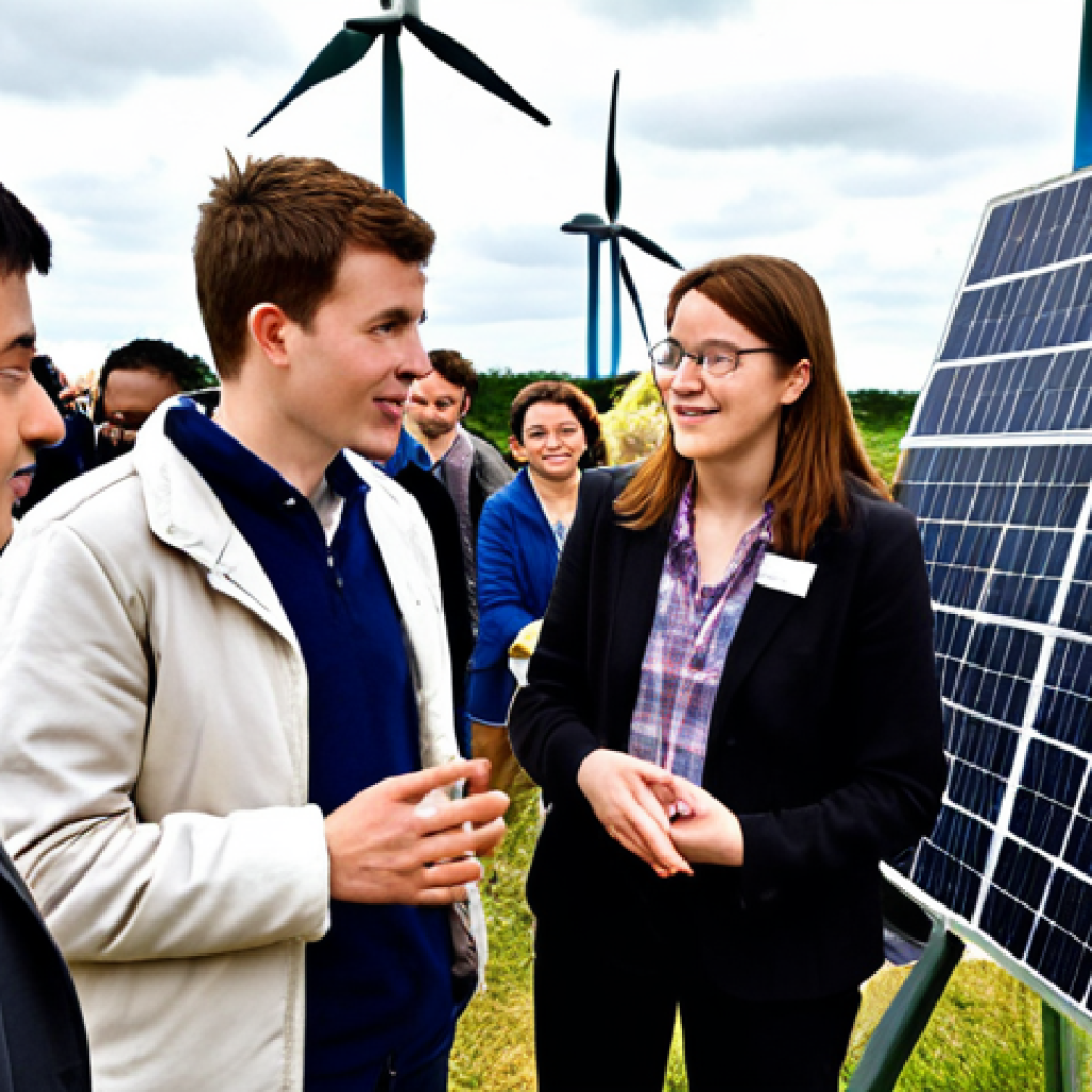 **Image:** A diverse group of people of different ages and backgrounds looking at a vibrant display of renewable energy technologies (solar panels, wind turbines) at a community event. In the foreground, a young person is explaining the benefits of impact investing to an older person. The overall tone is optimistic and forward-looking, emphasizing the broad appeal of ESG investing.