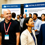 **

A diverse group of people at an SRI conference, networking and discussing investment strategies. Focus on the energy and collaboration, with visual cues representing sustainable finance and ethical investing. Include banners or signs with terms like "ESG," "Impact Investing," and "Sustainable Returns." Style: Realistic or slightly stylized, emphasizing optimism and community.

**