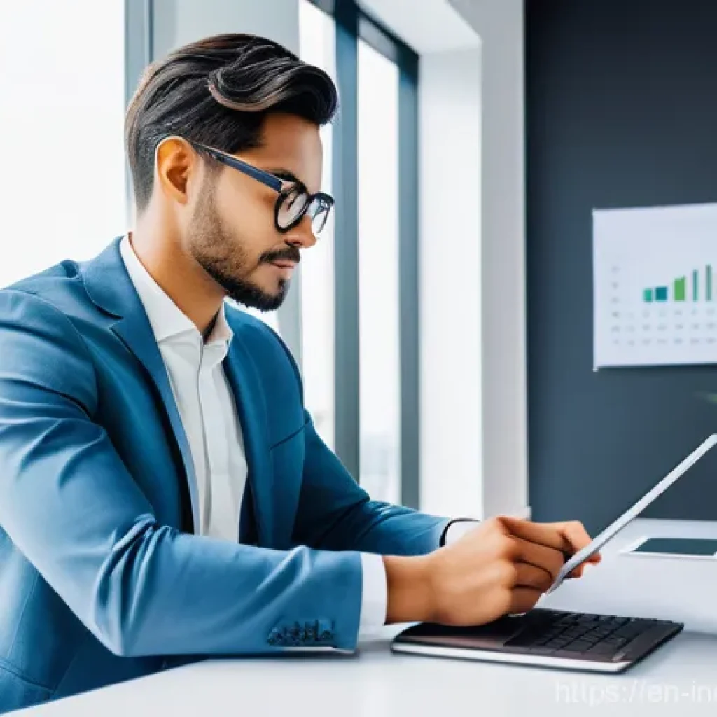 사회책임 투자 및 환경 보호 - **Image Prompt:** A thoughtful young professional, wearing smart business casual attire, sits at a s...