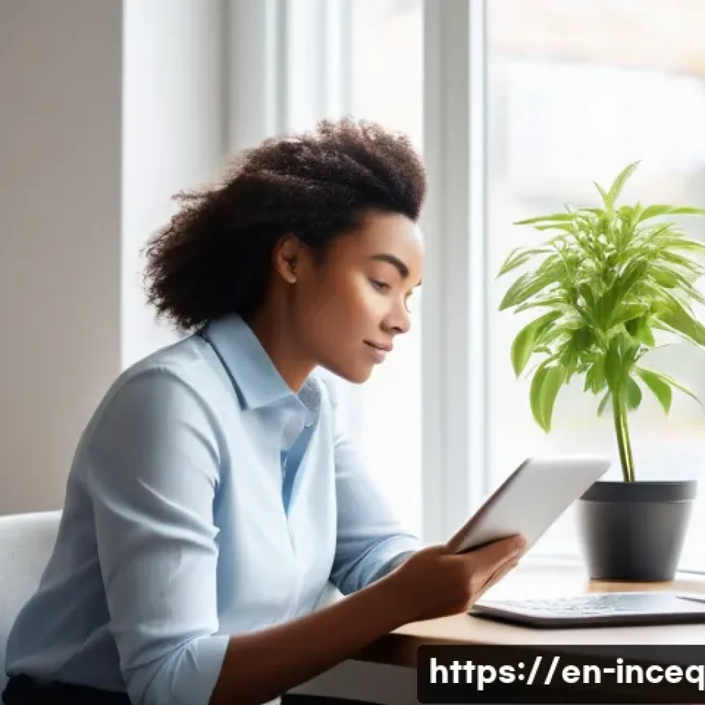 사회책임 투자 관련 금융 상품 소개 - **Prompt:** A diverse individual, appearing thoughtful and empowered, sits in a bright, modern home ...