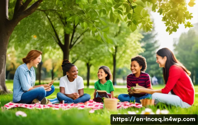 사회책임 투자와 기업의 커뮤니케이션 전략 - A vibrant community green space with diverse people of all ages enjoying nature—families having picn...