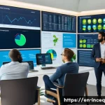 사회책임 투자 기준 설정을 위한 사례 분석 - A modern corporate office environment showcasing a diverse group of professionals engaged in a colla...