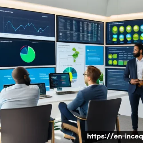 사회책임 투자 기준 설정을 위한 사례 분석 - A modern corporate office environment showcasing a diverse group of professionals engaged in a colla...