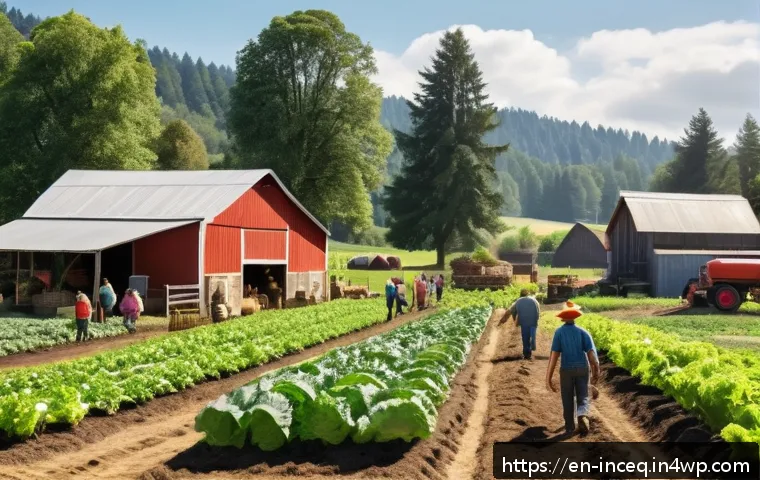 사회책임 투자와 지역사회 기여 - A vibrant local organic farm scene featuring diverse community members of various ages, including a ...