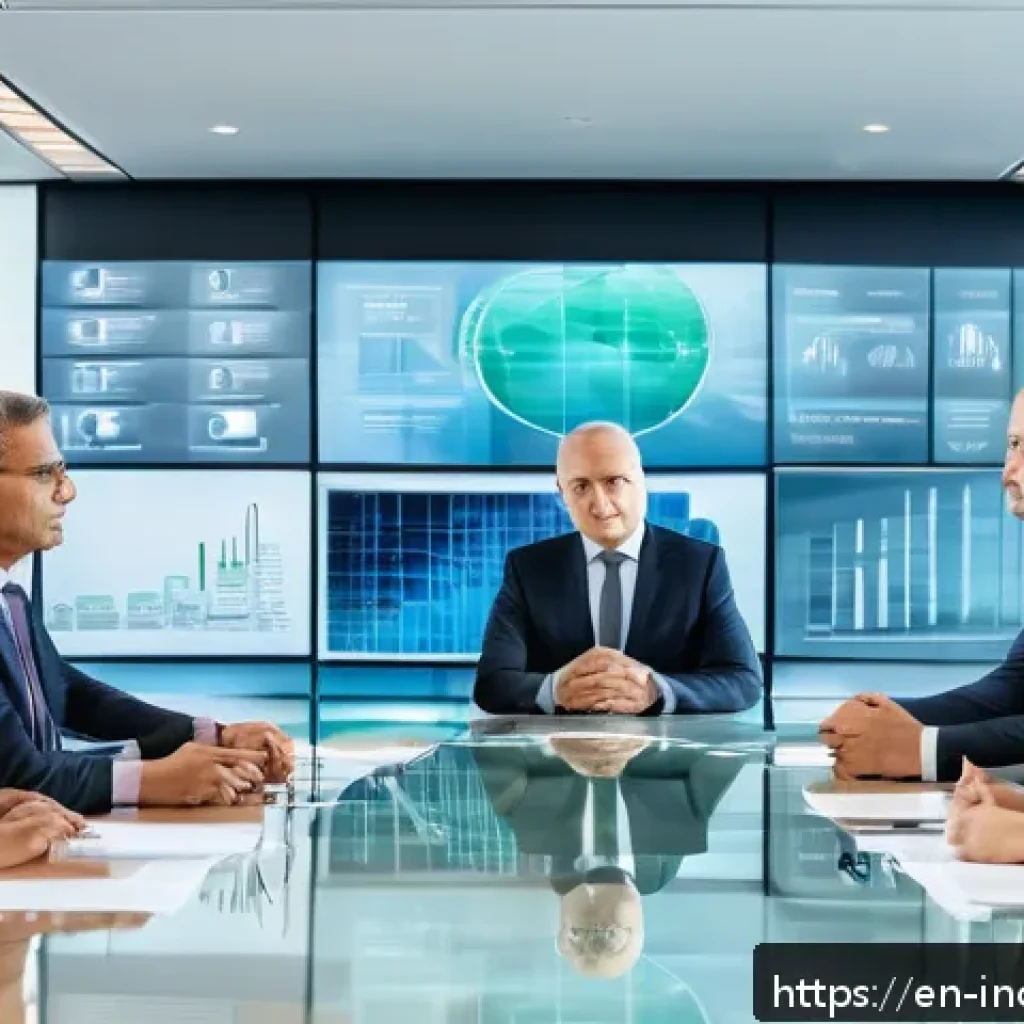 사회책임 투자와 기업의 윤리적 결정 - A modern corporate boardroom scene featuring a diverse group of executives actively discussing ethic...